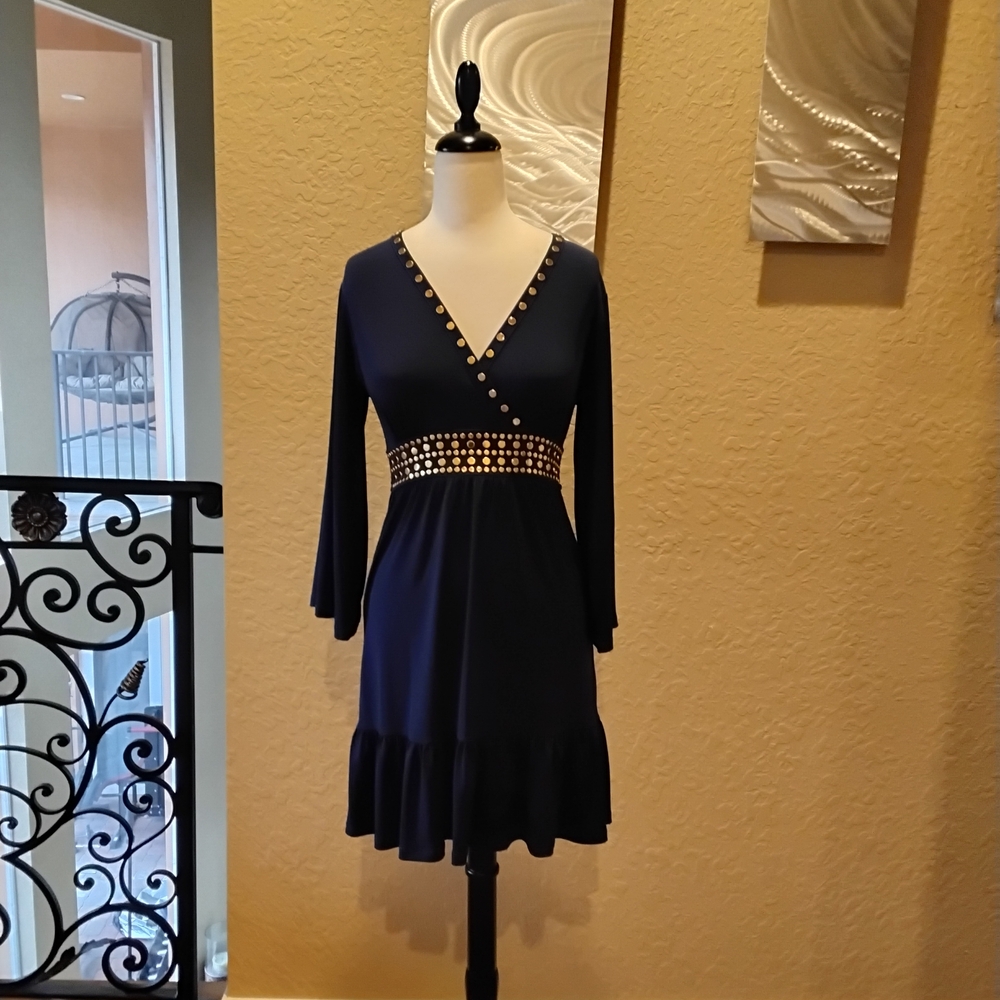 Michael Kors Navy Dress with Gold Studs